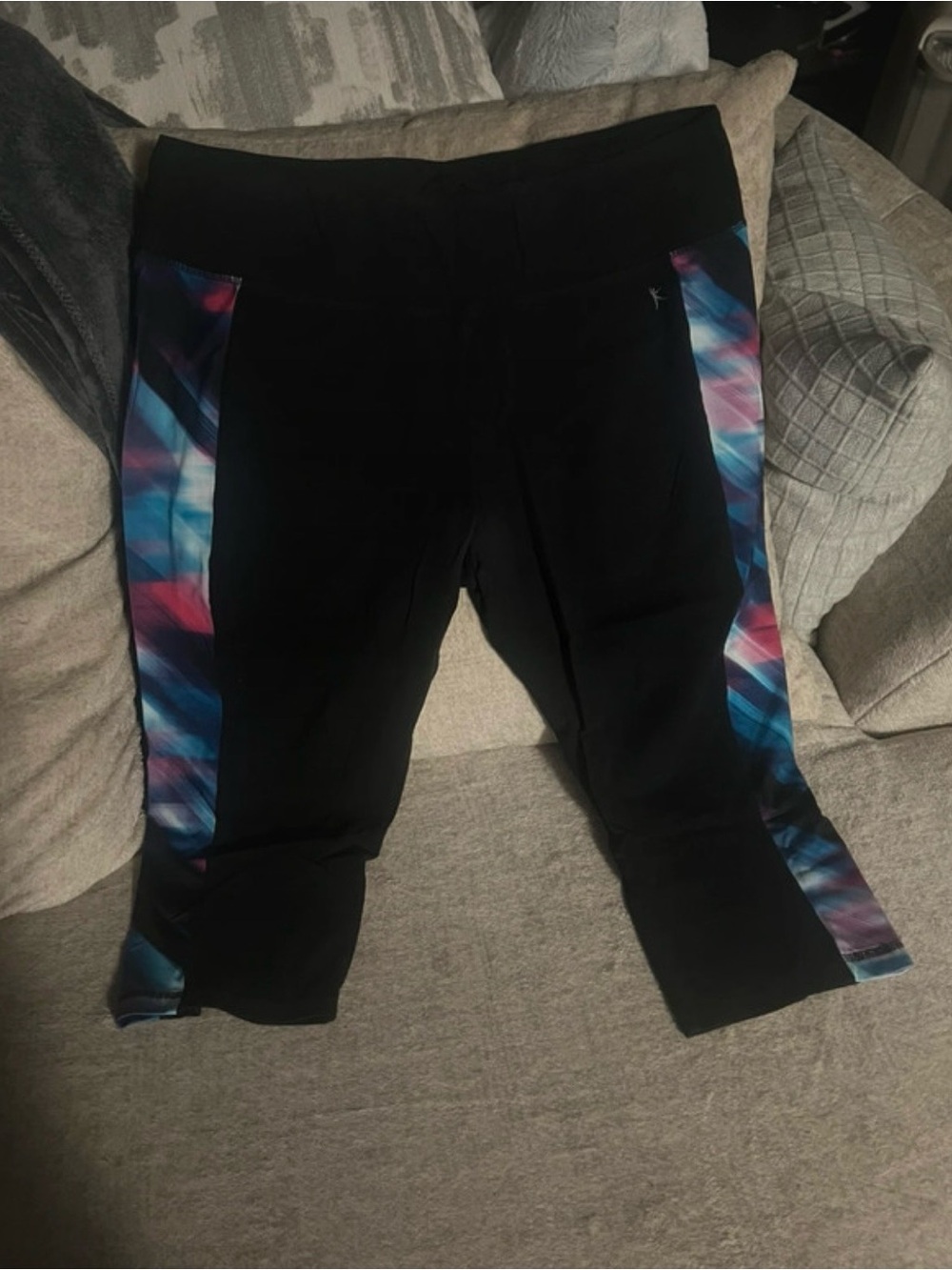 Danskin Now Women’s XL Black Colorblock Capri Leggings Elastic Waist Pull On